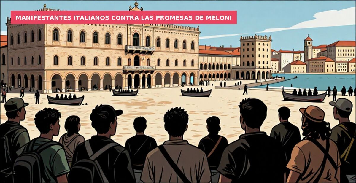 Manifestantes italianos contra las promesas de Meloni