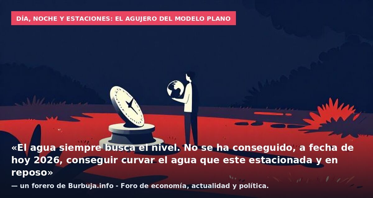 Día, noche y estaciones: el agujero del modelo plano: «El agua siempre busca el nivel. No se ha conseguido, a fecha de hoy 2026, conseguir curvar el agua que este estacionada y en reposo» — un forero de Burbuja.info - Foro de economía, actualidad y p