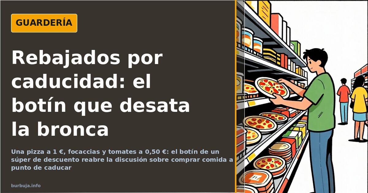 Carrito de supermercado de descuento con pizzas, focaccias y bandejas de tomate marcadas con etiquetas de precio rebajado
