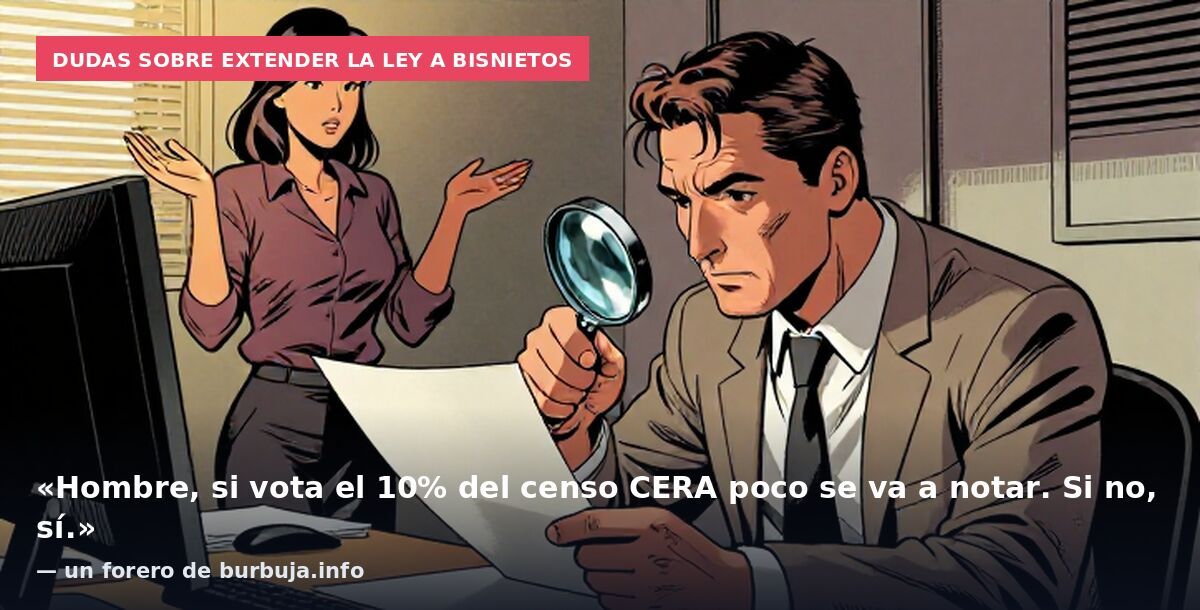Dudas sobre extender la ley a bisnietos: «Hombre, si vota el 10% del censo CERA poco se va a notar. Si no, sí.» — un forero de burbuja.info
