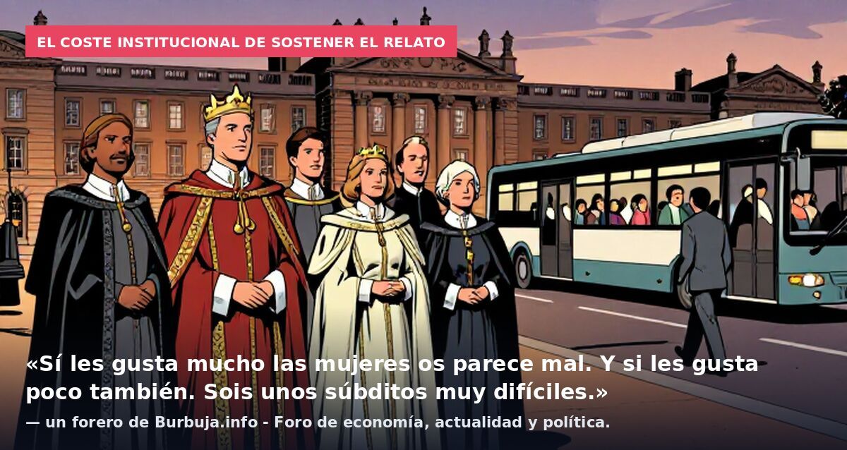El coste institucional de sostener el relato: «Sí les gusta mucho las mujeres os parece mal. Y si les gusta poco también. Sois unos súbditos muy difíciles.» — un forero de Burbuja.info - Foro de economía, actualidad y política.