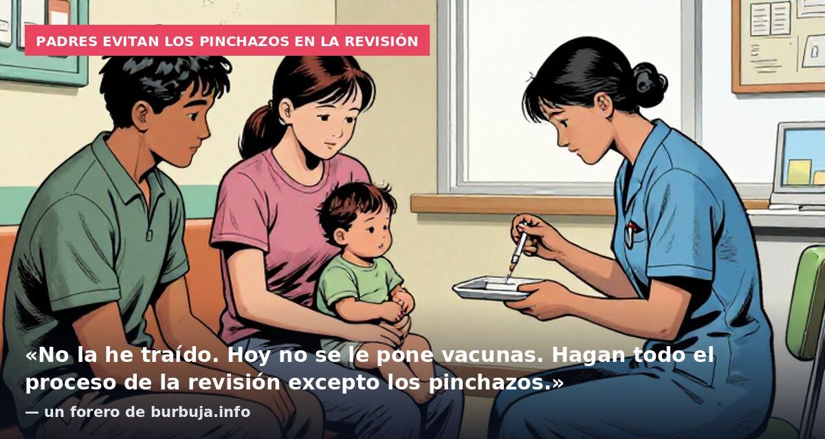 Padres evitan los pinchazos en la revisión: «No la he traído. Hoy no se le pone vacunas. Hagan todo el proceso de la revisión excepto los pinchazos.» — un forero de burbuja.info