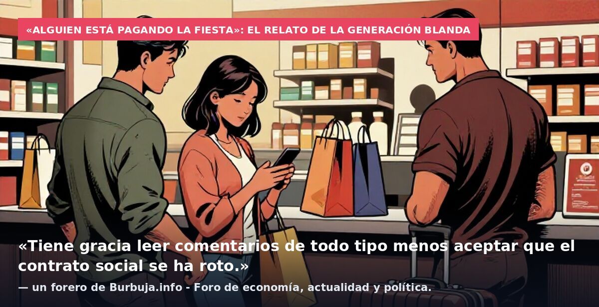 «Alguien está pagando la fiesta»: el relato de la generación blanda: «Tiene gracia leer comentarios de todo tipo menos aceptar que el contrato social se ha roto.» — un forero de Burbuja.info - Foro de economía, actualidad y política.