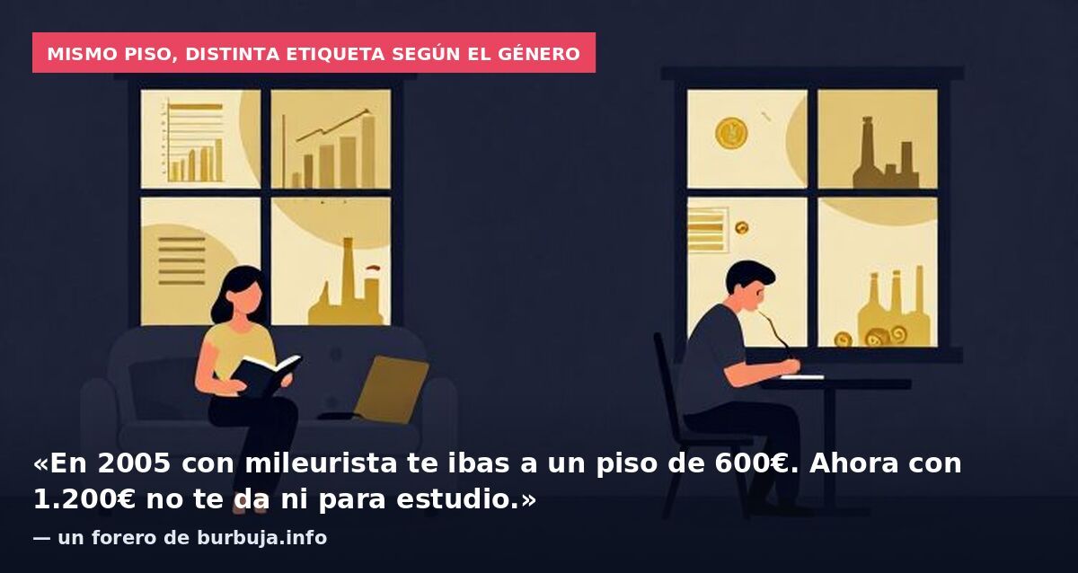 Mismo piso, distinta etiqueta según el género: «En 2005 con mileurista te ibas a un piso de 600€. Ahora con 1.200€ no te da ni para estudio.» — un forero de burbuja.info