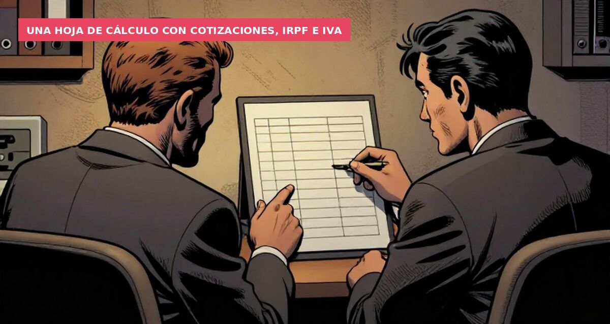Una hoja de cálculo con cotizaciones, IRPF e IVA