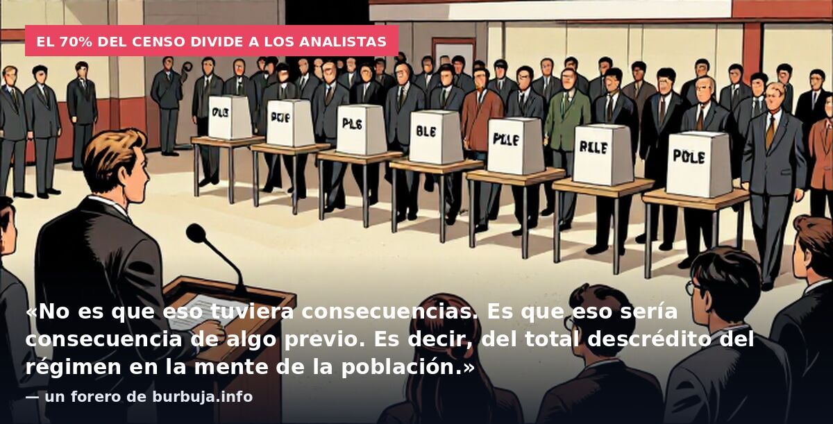 El 70% del censo divide a los analistas: «No es que eso tuviera consecuencias. Es que eso sería consecuencia de algo previo. Es decir, del total descrédito del régimen en la mente de la población.» — un forero de burbuja.info
