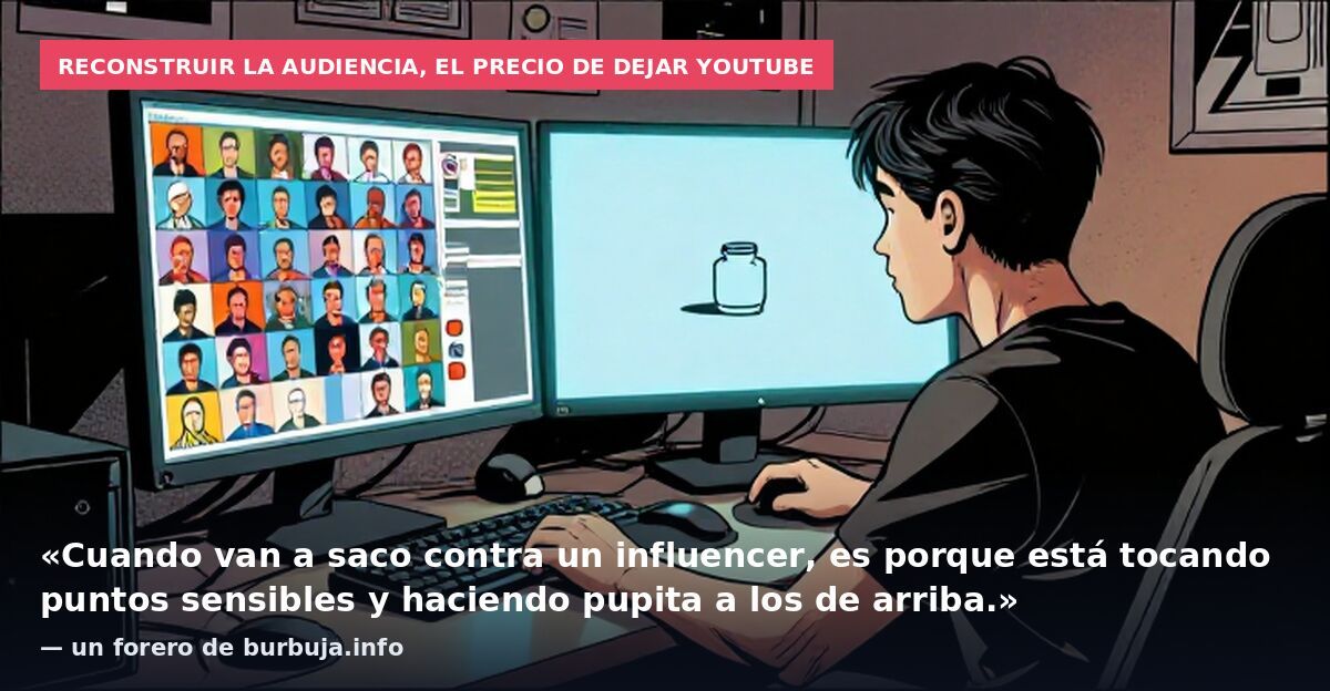 Reconstruir la audiencia, el precio de dejar YouTube: «Cuando van a saco contra un influencer, es porque está tocando puntos sensibles y haciendo pupita a los de arriba.» — un forero de burbuja.info