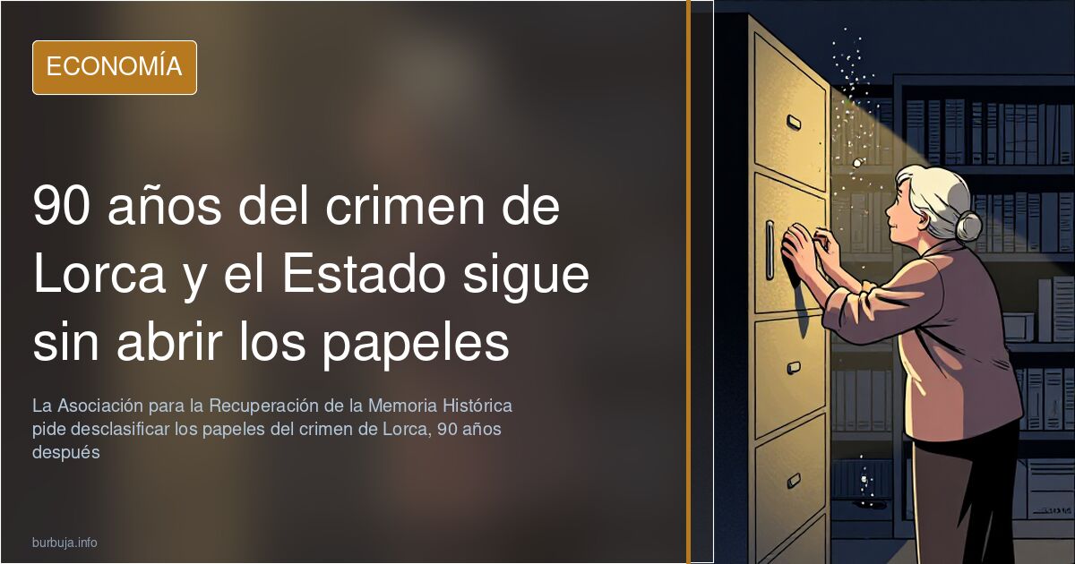 Ilustración editorial de un expediente archivístico cerrado junto a una pluma, símbolo del crimen sin documentos desclasifica