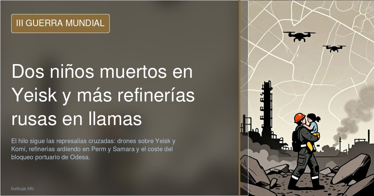 Dos niños muertos en Yeisk y más refinerías rusas en llamas