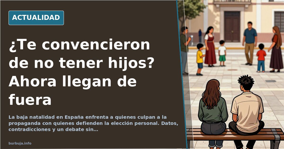Gráfico de evolución de la natalidad en España con debate social de fondo sobre maternidad y migración