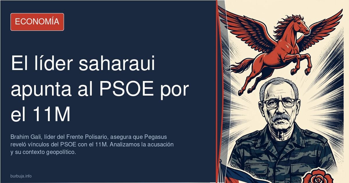 Imagen de Brahim Gali, líder del Frente Polisario, con un teléfono móvil y el logo de Pegasus de fondo