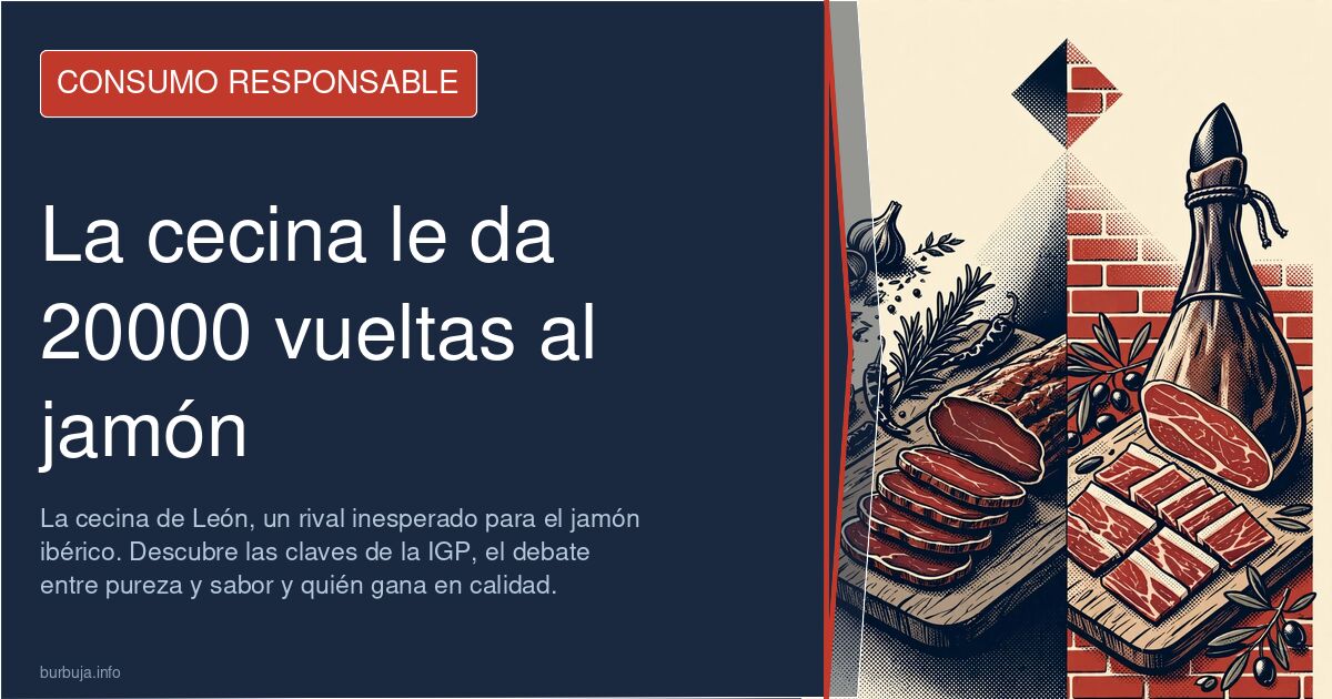Cecina de León rebanada con jamón ibérico al fondo en tabla de cortar