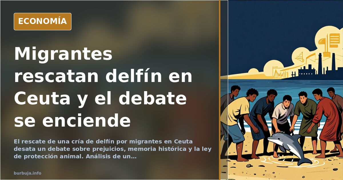 Cría de delfín varada en una playa de Ceuta mientras un grupo de personas la auxilia en la orilla