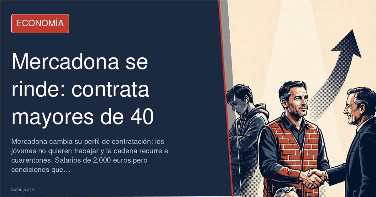 Empleados de mediana edad trabajando en las cajas de un supermercado Mercadona