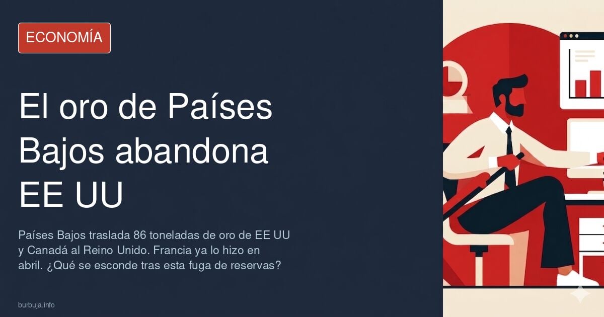 Lingotes de oro en bóveda de banco central, con banderas de Países Bajos y Reino Unido