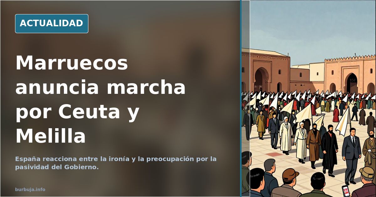Multitud en una calle de Marruecos con banderas, convocando una marcha por Ceuta y Melilla