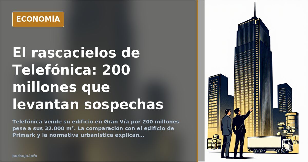 Rascacielos de Telefónica en la Gran Vía de Madrid con su torre y fachada histórica