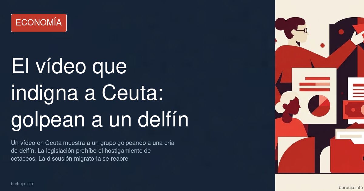 Grupo de personas en una playa de Ceuta con una cría de delfín