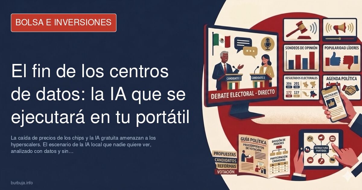 Gráfico de evolución de precios de chips de IA y centros de datos, con la caída de costes de procesamiento local