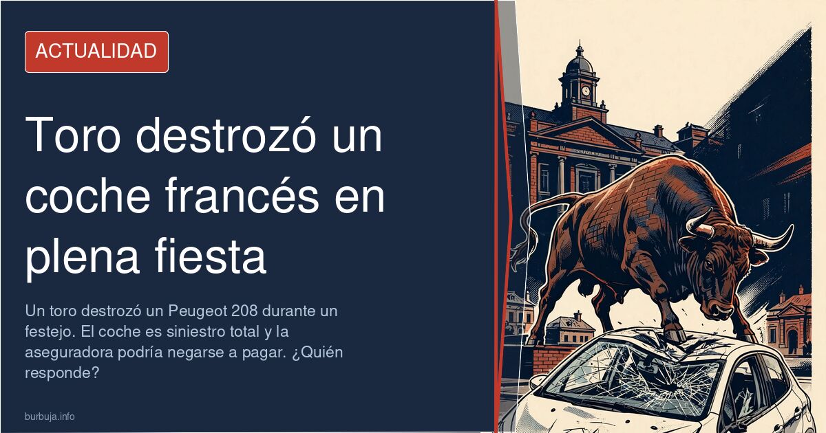 Peugeot 208 destrozado por un toro en un encierro español