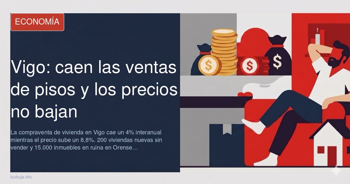 Gráfico de caída de transacciones inmobiliarias en Vigo con precios al alza