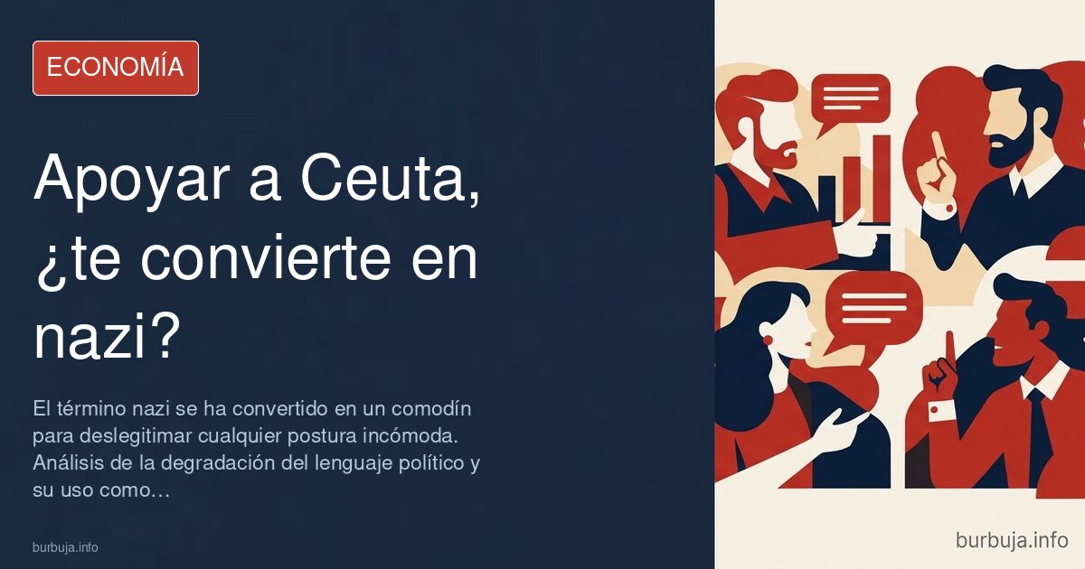 Mapa de Ceuta con bandera española y etiqueta de nazi sobre fondo político