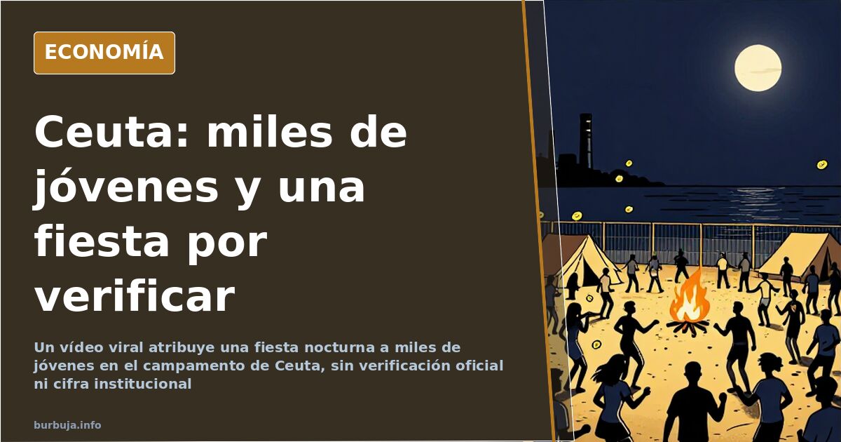 Calle nocturna de Ceuta junto al perímetro fronterizo, con tiendas de campaña iluminadas y presencia policial al fondo
