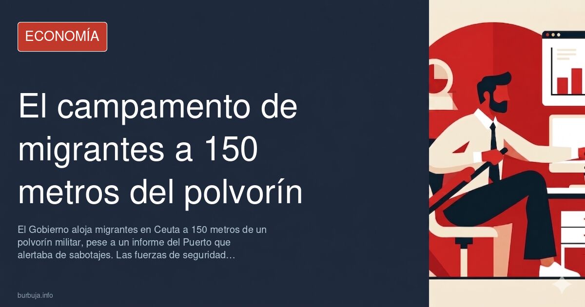 Puerto de Ceuta con el campamento de migrantes junto a instalaciones militares y el polvorín del Ejército