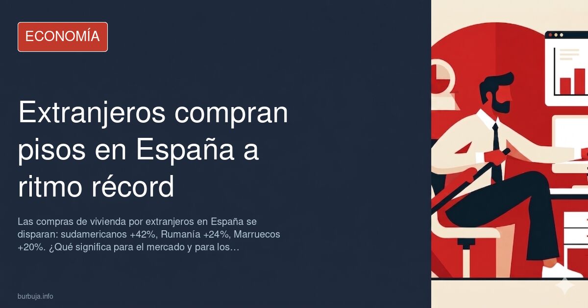Gráfico de compraventas de vivienda por extranjeros en España mostrando el 16% del total de operaciones