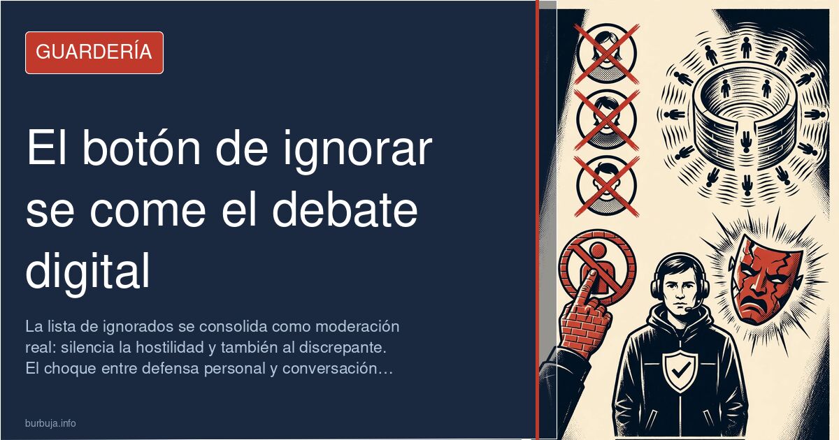 Cursor sobre el botón de ignorar en una interfaz digital, con la lista de bloqueo abierta y mensajes difuminados al fondo