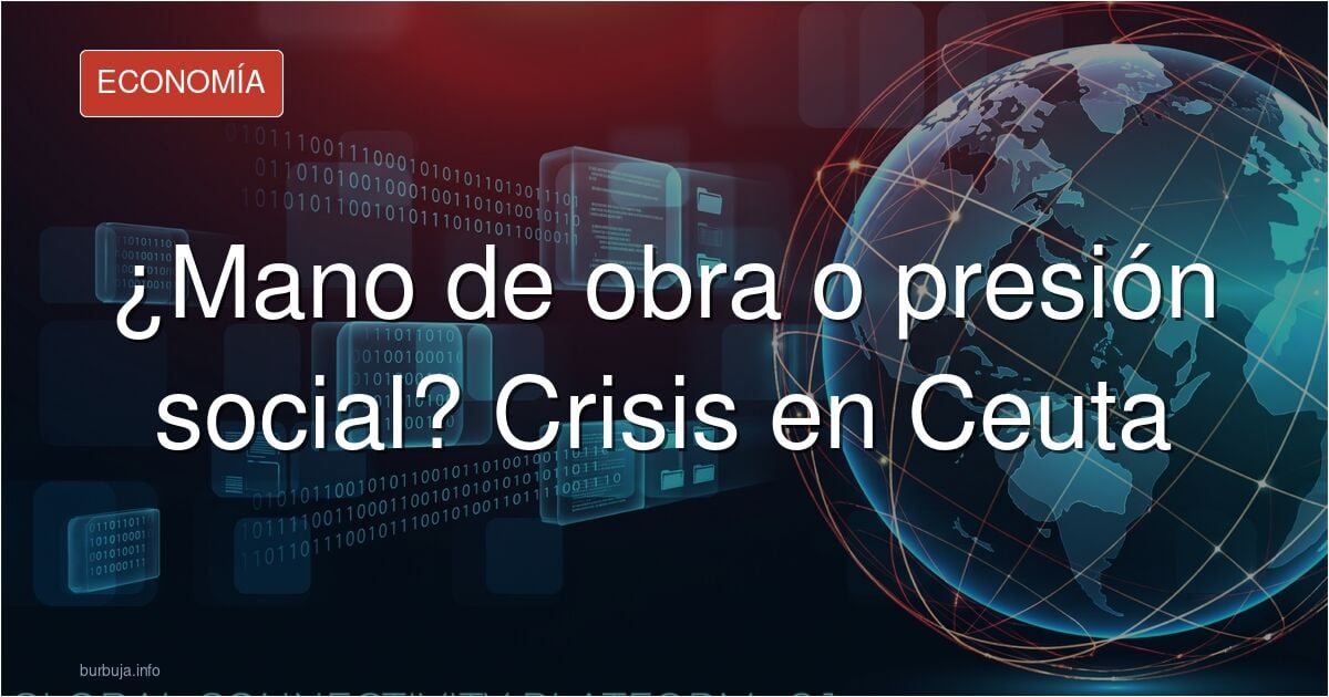 Frontera de Ceuta con migrantes esperando, contexto de crisis migratoria
