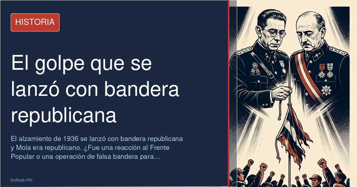 Generales del alzamiento de 1936 en una reunión, con bandera republicana de fondo