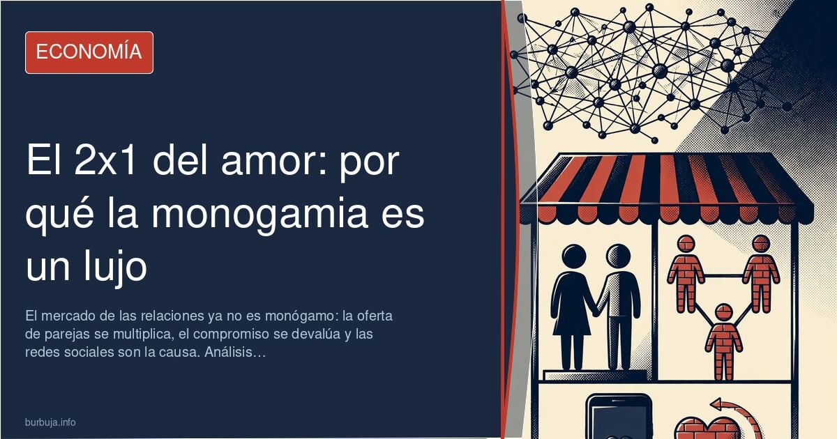 Ilustración de un corazón dividido entre dos personas y un smartphone, simbolizando el mercado de las relaciones