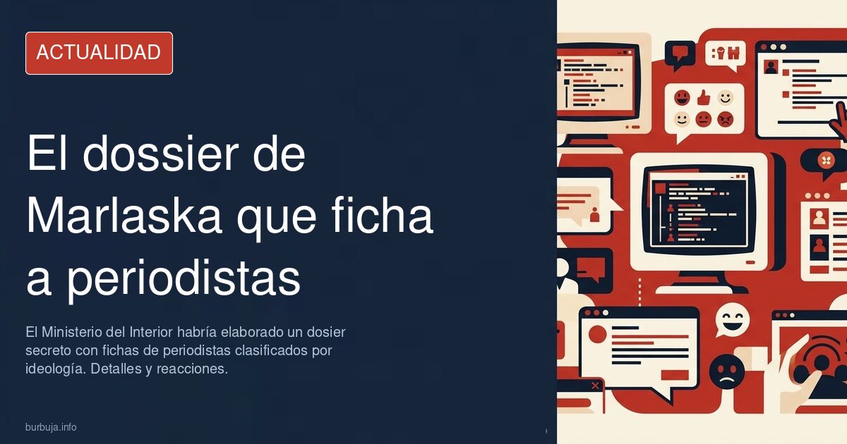 Dossier con fichas de periodistas y fotografías sobre una mesa, con el logo del Ministerio del Interior