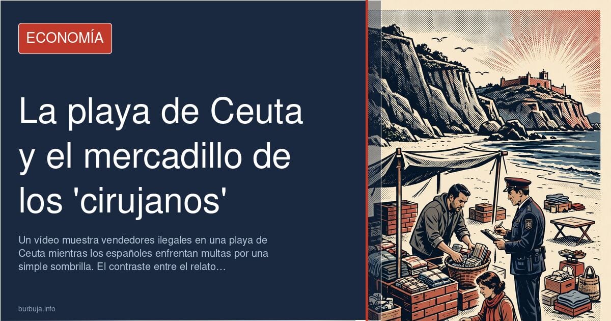 Vendedores ambulantes en una playa de Ceuta con puestos improvisados