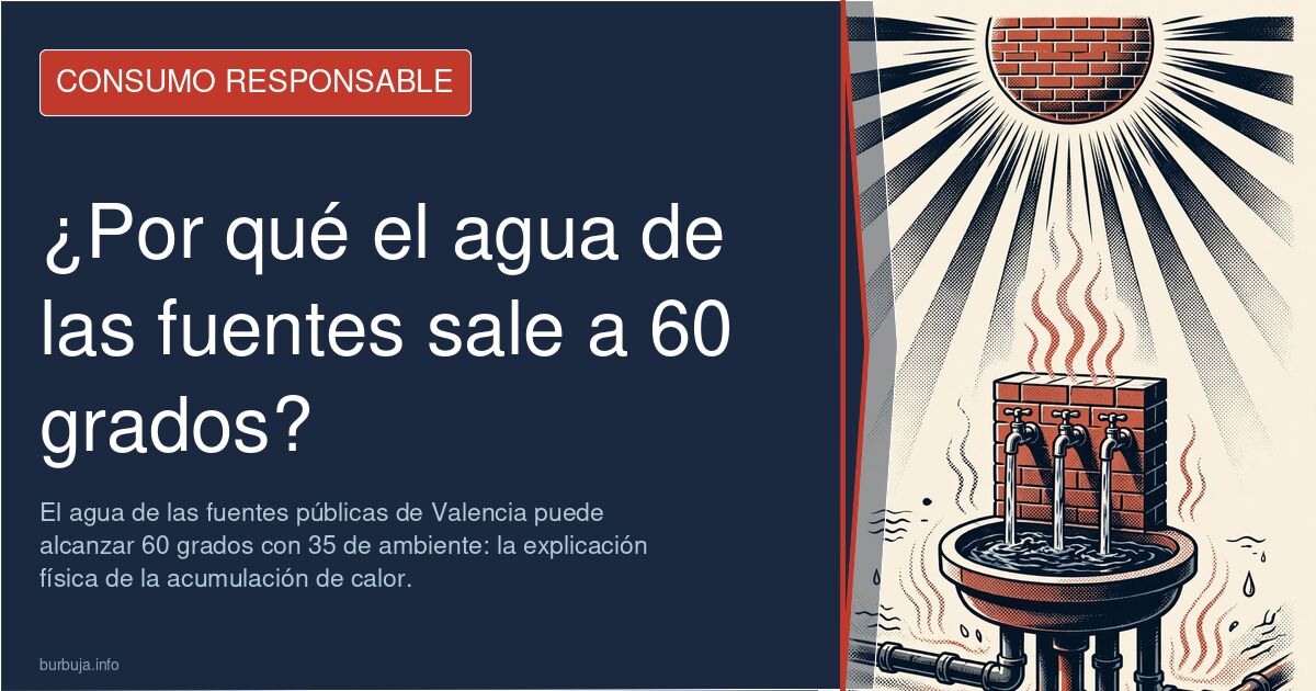 Grifo de fuente pública en Valencia con agua a 60 grados bajo el sol de verano