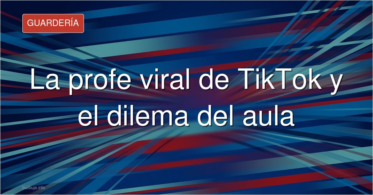 Interfaz de TikTok en un móvil con un vídeo viral de una profesora y un aula de instituto vacía al fondo