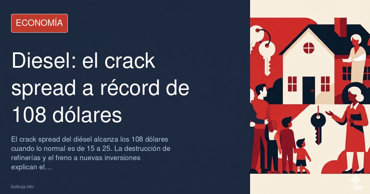 Vista de una refinería de petróleo con torres de destilación y antorchas, imagen ligada al crack spread del diésel y la escas