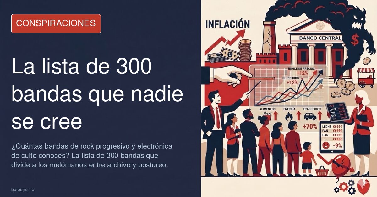Nombres de bandas de rock progresivo y electrónica sobre un fondo de vinilo