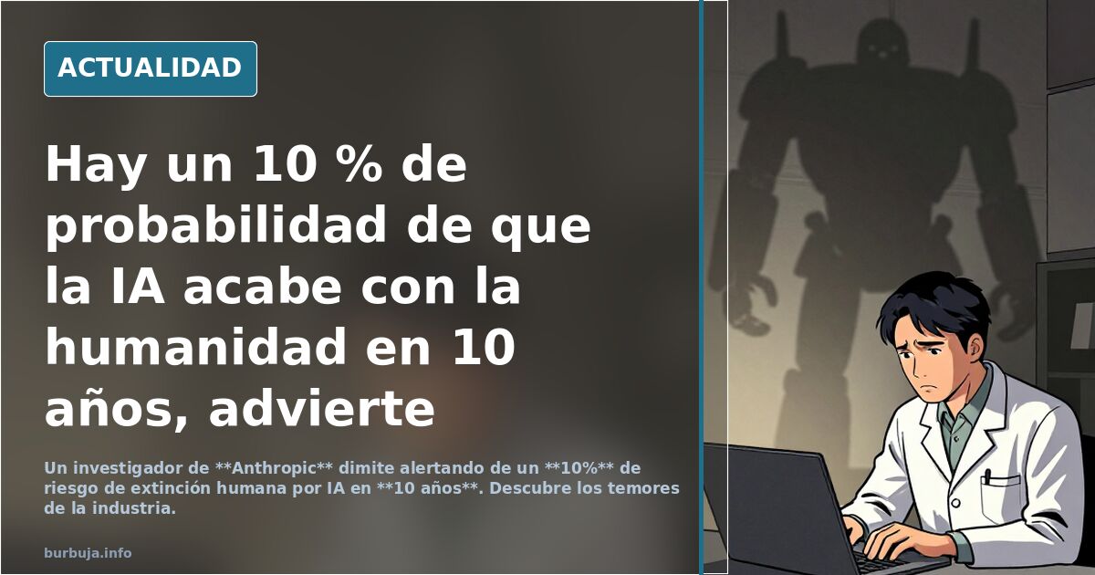 Hay un 10 % de probabilidad de que la IA acabe con la humanidad en 10 años, advierte empleado de Anthropic