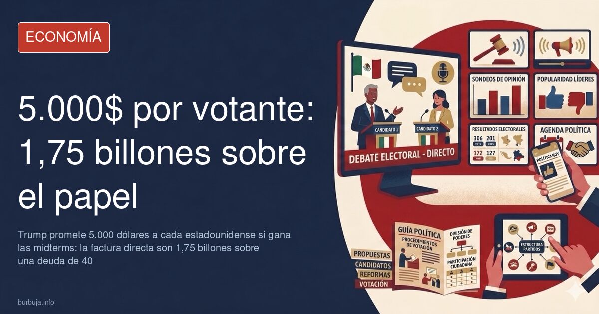 Donald Trump dirigiéndose al público en un mitin con la promesa de 5.000 dólares por ciudadano para las midterms