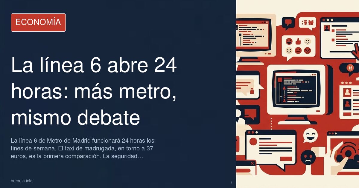 Andén de la línea 6 de Metro de Madrid iluminado de madrugada con un tren abierto 24 horas los fines de semana