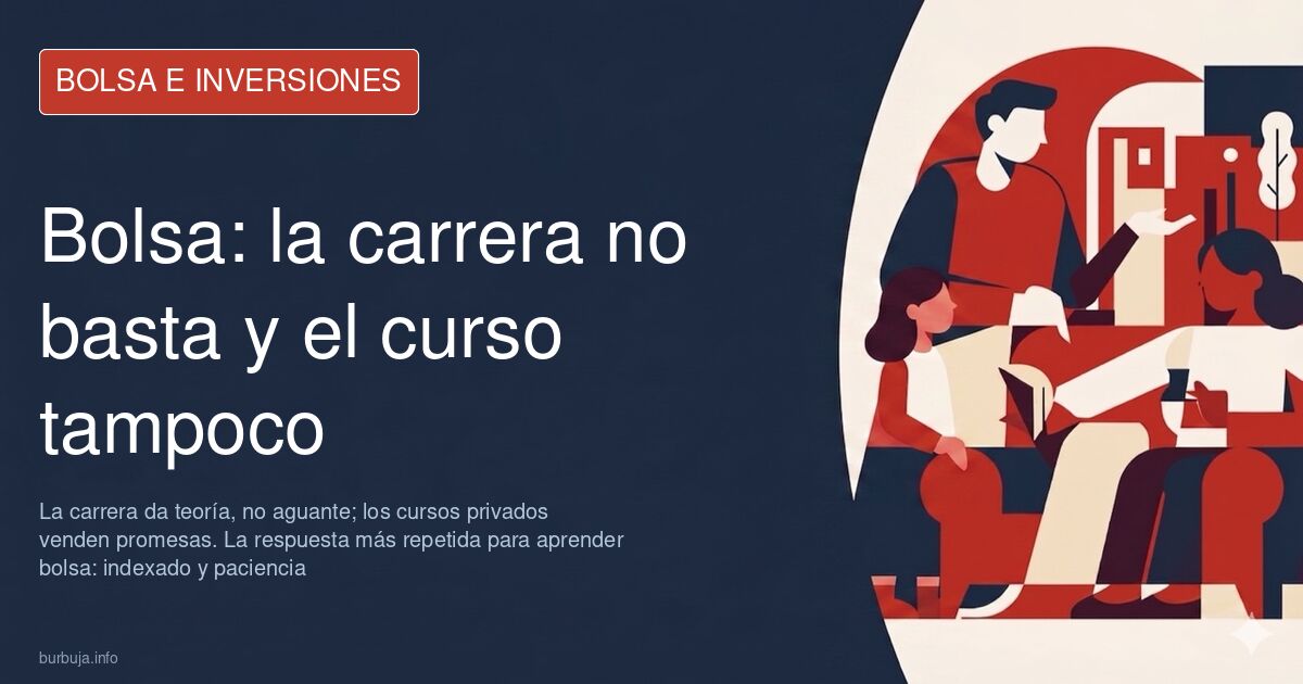 Portátil con gráficos bursátiles junto a manuales de inversión: dónde aprender bolsa entre la universidad y los cursos privad