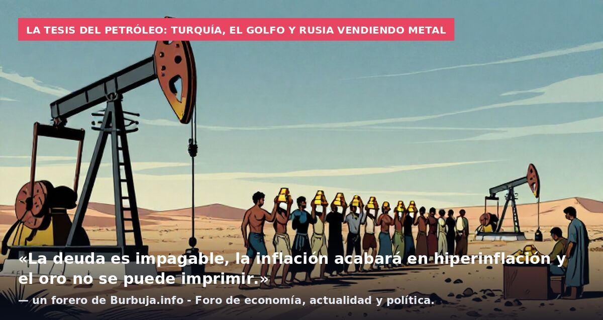 La tesis del petróleo: Turquía, el Golfo y Rusia vendiendo metal: «La deuda es impagable, la inflación acabará en hiperinflación y el oro no se puede imprimir.» — un forero de Burbuja.info - Foro de economía, actualidad y política.