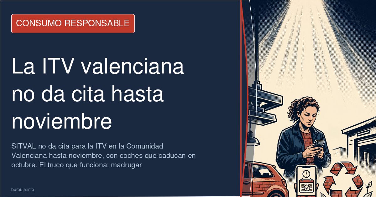 Cola de coches esperando turno en una estación de la ITV de la Comunidad Valenciana para pasar la inspección técnica