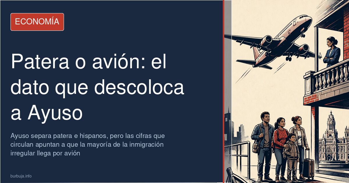 Ilustración editorial sobre el debate migratorio: un avión y una patera
