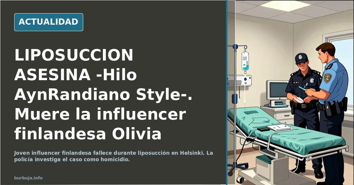 LIPOSUCCION ASESINA -Hilo AynRandiano Style-. Muere la influencer finlandesa Olivia Oras a los 27 años durante una liposucción.