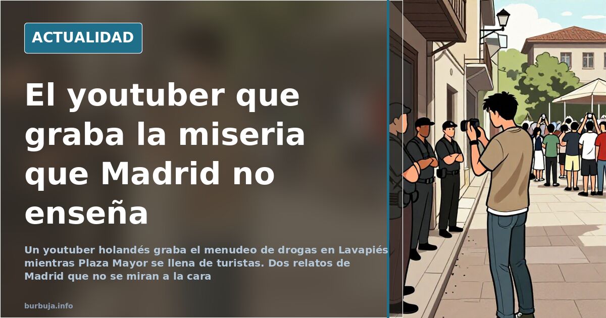 Calle del centro de Madrid con viandantes y un youtuber grabando con cámara en mano en Lavapiés