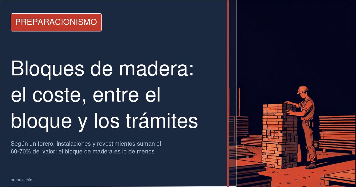 Muro de bloques de madera apilados en una obra