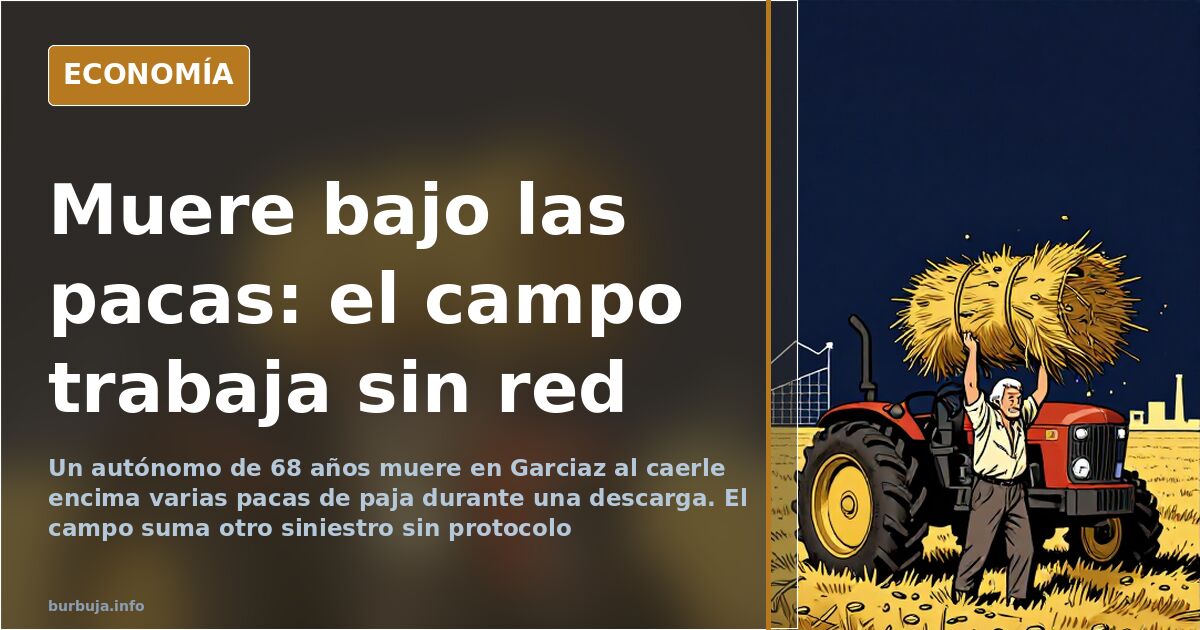 Pacas de paja apiladas junto a un camión en la finca de Garciaz donde murió un trabajador autónomo de 68 años